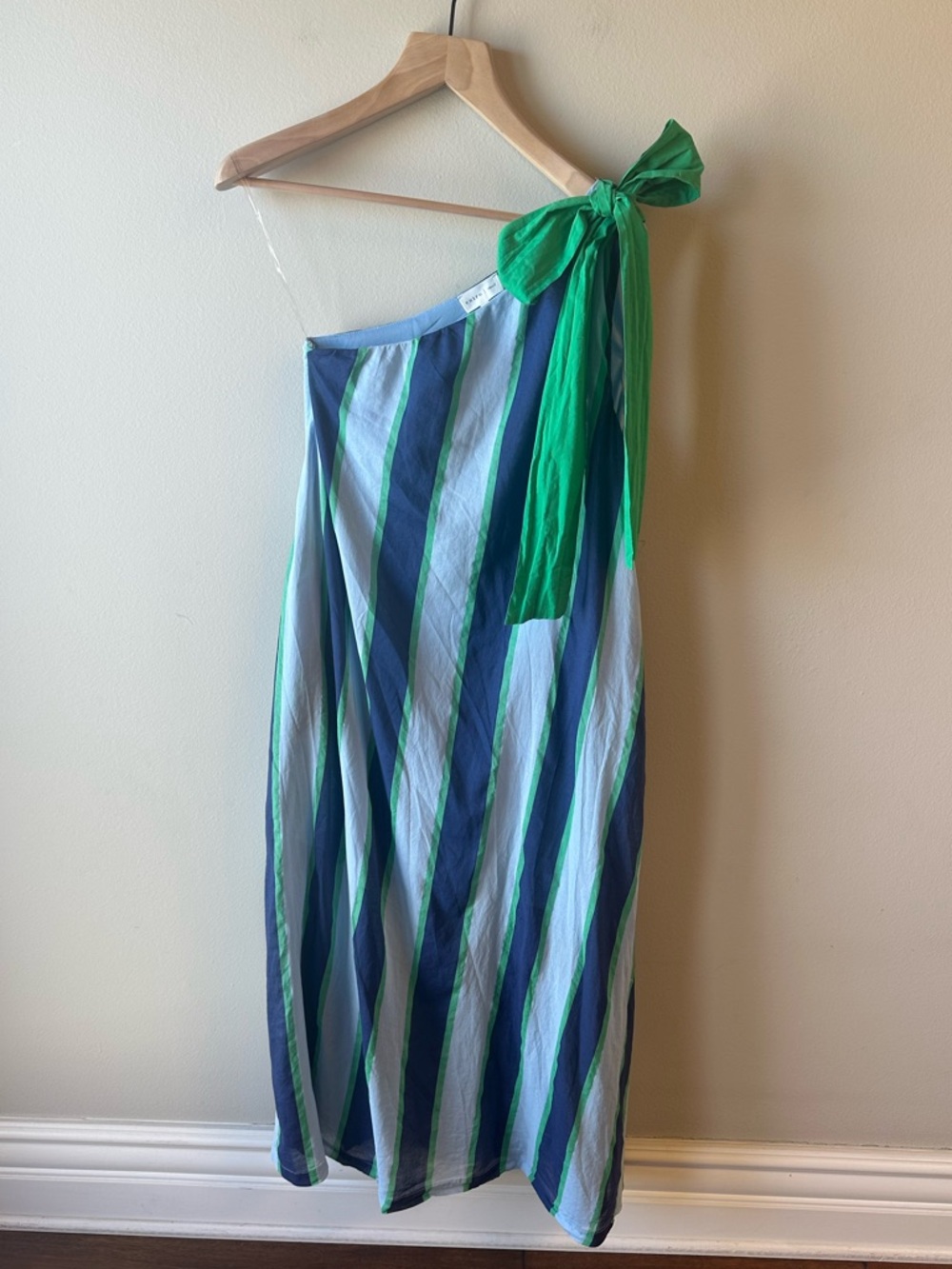 entro One-Shoulder Striped Maxi Dress in Navy, Light Blue, Green